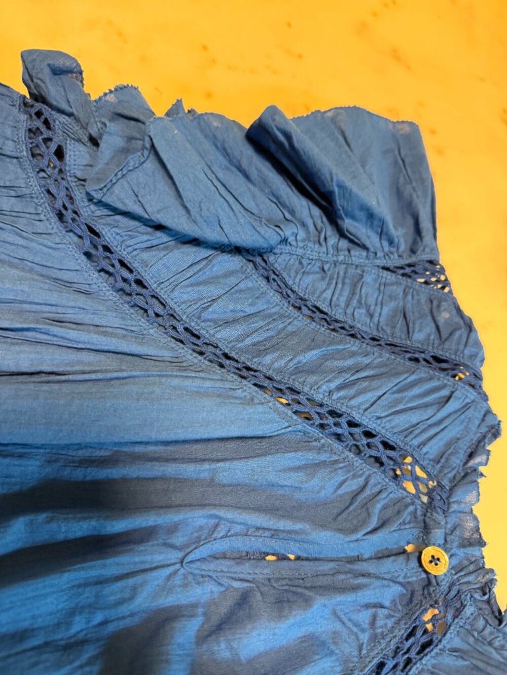 SEA New York Cobalt Blue Cotton Gauze Ruffle Sleeve Top L - Picture 4 of 4